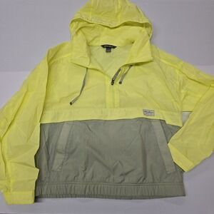 Eddie Bauer Women's Anorak Jacket‎ Neon Yellow Gray Color Block Pullover Size M